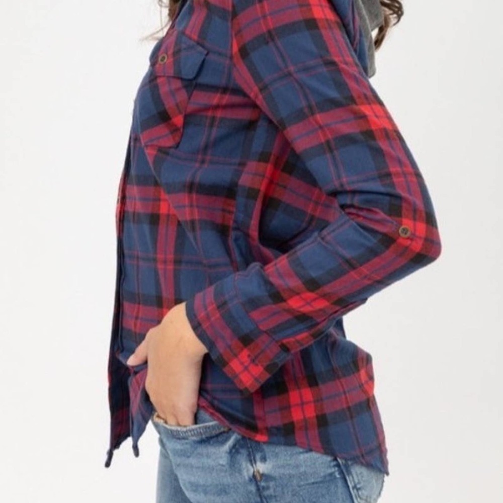 Copied - Plaid Button Down Flannel Hooded Shirt